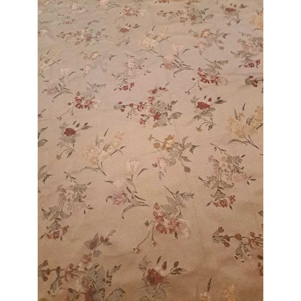 Gold Floral Curtain Panel Knit Embroidered Wild Flower Elegant Cottage 84x54